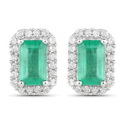 Bids.com 0.91 Carat Genuine Zambian Emerald and White Diamond 14K White Gold Earrings Earrings White Smoke