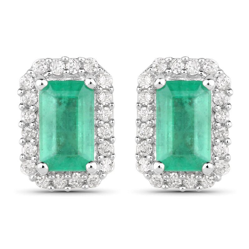 Bids.com 0.91 Carat Genuine Zambian Emerald and White Diamond 14K White Gold Earrings Earrings White Smoke