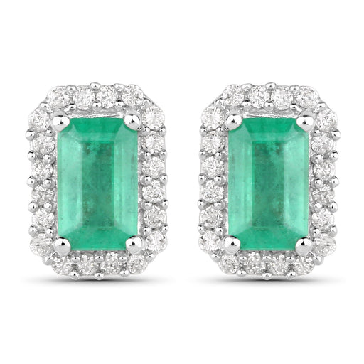 Bids.com 0.91 Carat Genuine Zambian Emerald and White Diamond 14K White Gold Earrings Earrings White Smoke