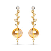 Bids.com 18K Yellow Gold 2/3 Cttw Round Bezel Diamond and 25mm Ball Shaped Yellow Citrine Gemstone Dangle Stud Earring (Brown and G-H Color, SI1-SI2 Clarity) Earrings White Smoke Yellow.Gold / 0.63