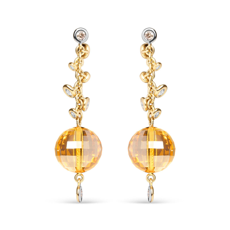 Bids.com 18K Yellow Gold 2/3 Cttw Round Bezel Diamond and 25mm Ball Shaped Yellow Citrine Gemstone Dangle Stud Earring (Brown and G-H Color, SI1-SI2 Clarity) Earrings White Smoke Yellow.Gold / 0.63