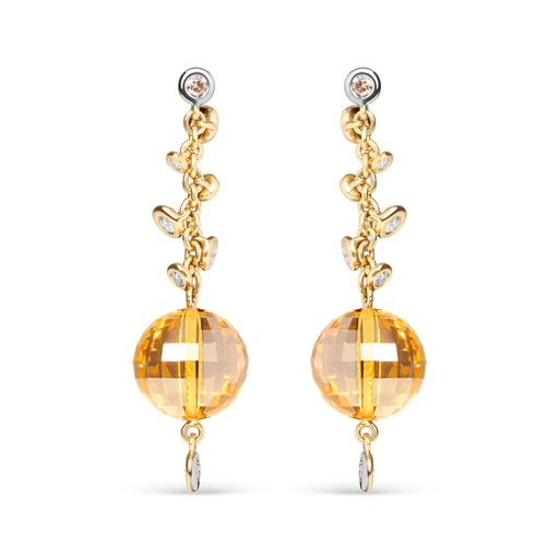 Bids.com 18K Yellow Gold 2/3 Cttw Round Bezel Diamond and 25mm Ball Shaped Yellow Citrine Gemstone Dangle Stud Earring (Brown and G-H Color, SI1-SI2 Clarity) Earrings White Smoke Yellow.Gold / 0.63