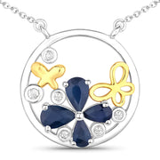 Bids.com 1.41 Carat Genuine Blue Sapphire and White Topaz .925 Sterling Silver Pendant Pendants White Smoke size 18.00