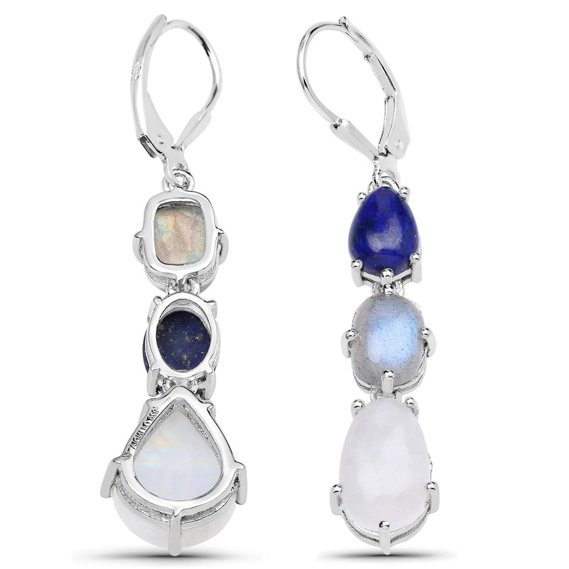 Bids.com 10.17 Carat Genuine Lapis, Labradorite and White Rainbow Moonstone .925 Sterling Silver Earrings Earrings White Smoke