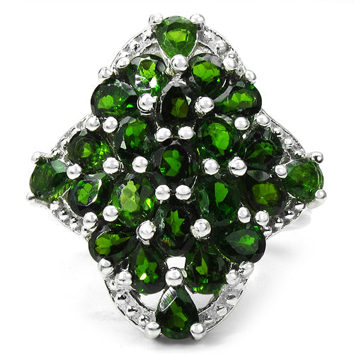 Bids.com 3.73 Carat Genuine Chrome Diopside .925 Sterling Silver Ring Rings White Smoke size 7.00,size 6.00,size 8.00,size 9.00