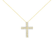 Bids.com 10K Yellow Gold 4.0 Cttw Diamond Two Row Cross 18" Pendant Necklace (J-K Clarity, I1-I2 Color) Necklaces White Smoke Yellow.Gold / 18