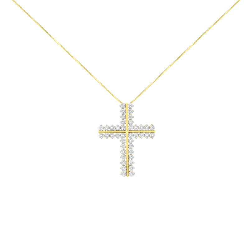 Bids.com 10K Yellow Gold 4.0 Cttw Diamond Two Row Cross 18" Pendant Necklace (J-K Clarity, I1-I2 Color) Necklaces White Smoke Yellow.Gold / 18