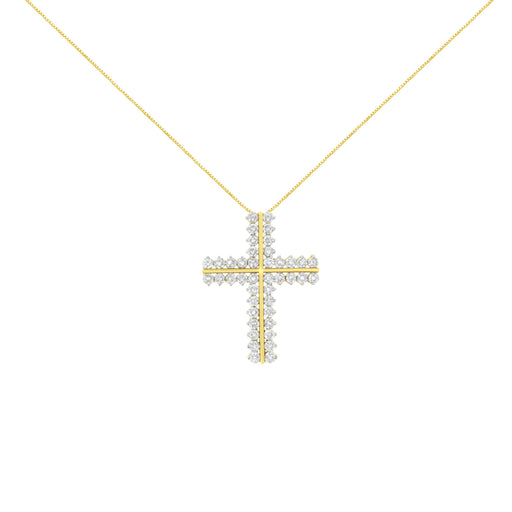 Bids.com 10K Yellow Gold 4.0 Cttw Diamond Two Row Cross 18" Pendant Necklace (J-K Clarity, I1-I2 Color) Necklaces White Smoke Yellow.Gold / 18
