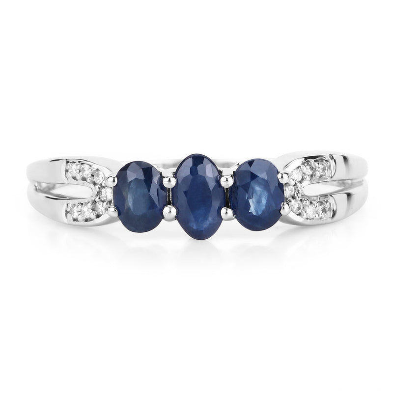 Bids.com 0.73 Carat Genuine Blue Sapphire and White Diamond 14K White Gold Ring Rings White Smoke size 6.00,size 7.00,size 8.00