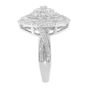 Bids.com .925 Sterling Silver 1.0 Cttw Round & Baguette-Cut Diamond Marquise-Shaped Cluster Triple Stepped Halo Cocktail Fashion Ring (I-J Color, I2-I3 Clarity) - Size 7 Rings White Smoke 6 / White.Sterling Silver,8 / White.Sterling Silver,7.5 / White.Sterling Silver,6.5 / White.Sterling Silver,7 / White.Sterling Silver