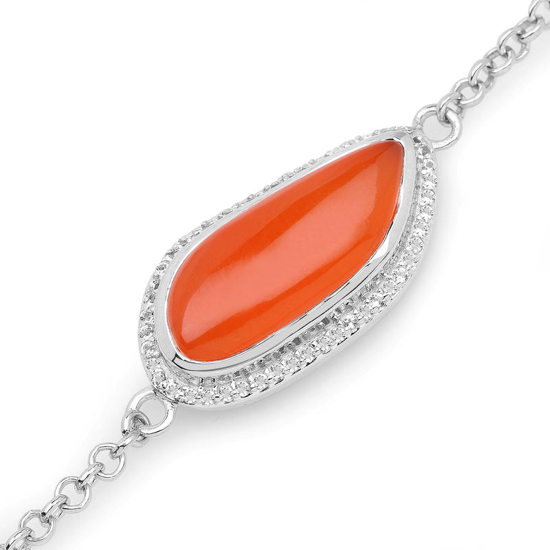 Bids.com 5.50 Carat Genuine Carnelian And White Topaz .925 Sterling Silver Bracelet Bracelets White Smoke size 7.50