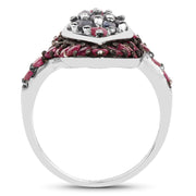 Bids.com 1.77 Carat Genuine Blue Sapphire and Ruby .925 Sterling Silver Ring Rings White Smoke size 6.00,size 7.00,size 8.00,size 9.00