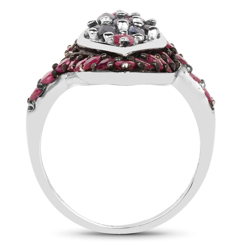 Bids.com 1.77 Carat Genuine Blue Sapphire and Ruby .925 Sterling Silver Ring Rings White Smoke size 6.00,size 7.00,size 8.00,size 9.00