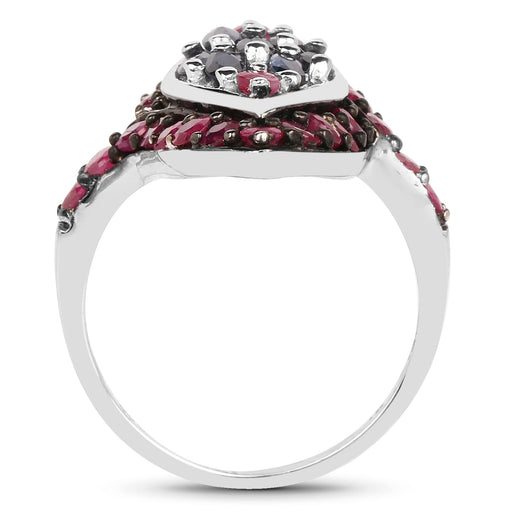 Bids.com 1.77 Carat Genuine Blue Sapphire and Ruby .925 Sterling Silver Ring Rings White Smoke size 6.00,size 7.00,size 8.00,size 9.00