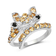 Bids.com 1.00 Carat Genuine Citrine & Black Spinel .925 Sterling Silver Ring Rings White Smoke size 7.00,size 6.00,size 8.00,size 9.00,size 5.00,size 10.00