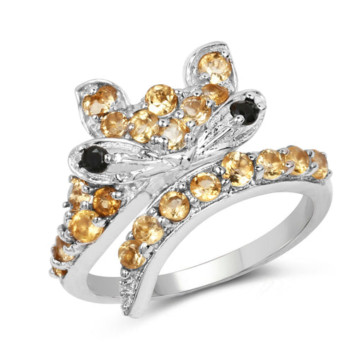 Bids.com 1.00 Carat Genuine Citrine & Black Spinel .925 Sterling Silver Ring Rings White Smoke size 7.00,size 6.00,size 8.00,size 9.00,size 5.00,size 10.00