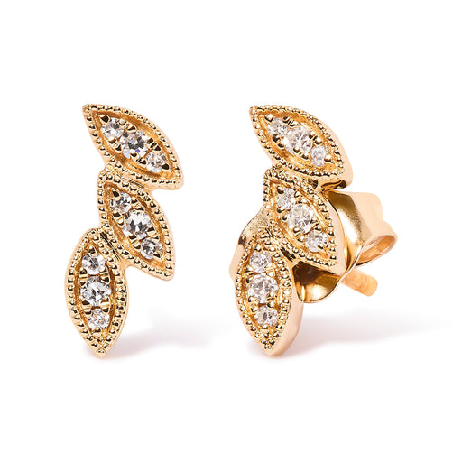 Bids.com 10K Yellow Gold 1/10 Cttw Diamond Triple Leaf Stud Earring (H-I Color, I1-I2 Clarity) Earrings White Smoke Yellow.Gold / 0.072