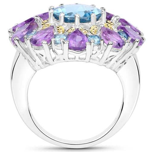 Bids.com 8.86 Carat Genuine London Blue Topaz and Amethyst .925 Sterling Silver Ring Rings White Smoke size 7.00,size 8.00,size 6.00,size 9.00