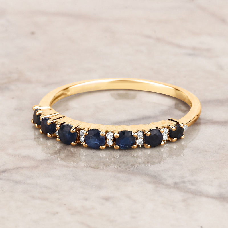 Bids.com 0.43 Carat Genuine Blue Sapphire and White Diamond 14K Yellow Gold Ring Rings Light Gray size 5.00,size 6.00,size 7.00,size 8.00,size 9.00