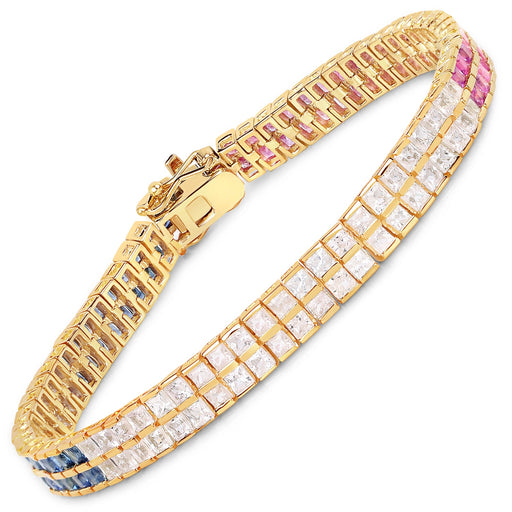 Bids.com 14K Yellow Gold Plated 9.52 Carat Genuine Blue Sapphire and White Sapphire .925 Sterling Silver Bracelet Bracelets White Smoke size 7.50,size 7.75,size 8.00