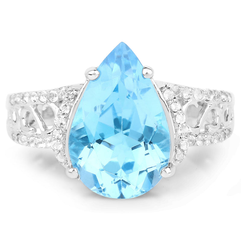 Bids.com 5.50 Carat Genuine Swiss Blue Topaz and White Topaz .925 Sterling Silver Ring Rings White Smoke size 6.00,size 7.00,size 8.00,size 9.00