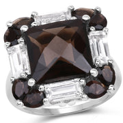 Bids.com 7.43 Carat Genuine Smoky Quartz & White Topaz .925 Sterling Silver Ring Rings White Smoke size 8.00,size 6.00,size 7.00,size 9.00,size 5.00,size 10.00