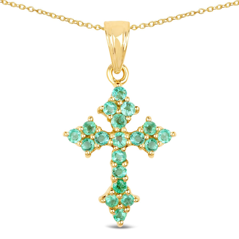 Bids.com 14K Yellow Gold Plated 1.05 Carat Genuine Zambian Emerald .925 Sterling Silver Pendant Pendants White Smoke