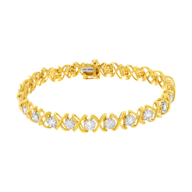 Bids.com 10K Yellow Gold Plated Sterling Silver 2 cttw Diamond "XOXO" Bracelet (J-K Clarity, I1-I2 Color) - Size 7.25" Bracelets White Smoke YellowWhite.Sterling Silver / 7.25