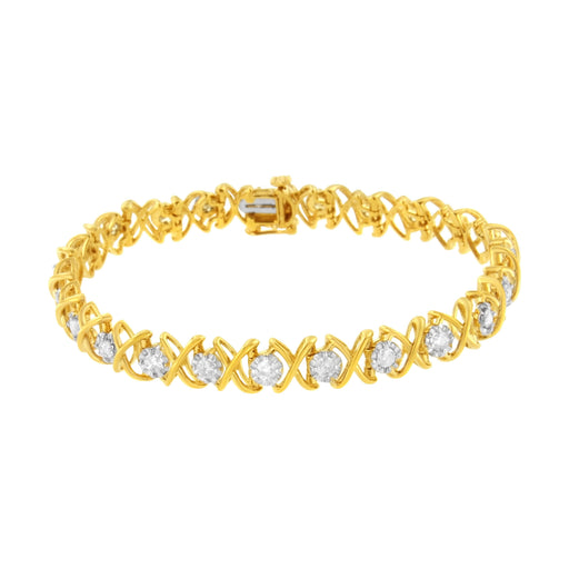 Bids.com 10K Yellow Gold Plated Sterling Silver 2 cttw Diamond "XOXO" Bracelet (J-K Clarity, I1-I2 Color) - Size 7.25" Bracelets White Smoke YellowWhite.Sterling Silver / 7.25