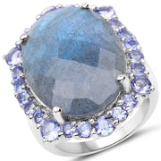 Bids.com 13.99 Carat Genuine Labradorite and Tanzanite .925 Sterling Silver Ring Rings White Smoke size 8.00,size 10.00,size 11.00,size 12.00,size 6.00,size 7.00,size 9.00