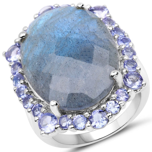 Bids.com 13.99 Carat Genuine Labradorite and Tanzanite .925 Sterling Silver Ring Rings White Smoke size 8.00,size 10.00,size 11.00,size 12.00,size 6.00,size 7.00,size 9.00
