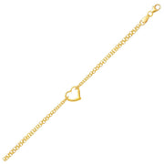 Bids.com 14k Yellow Gold Double Rolo Chain Anklet with an Open Heart Station Accessories White Smoke 10 / Yellow Gold