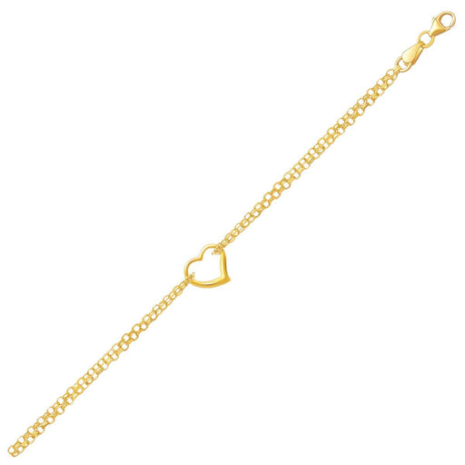 Bids.com 14k Yellow Gold Double Rolo Chain Anklet with an Open Heart Station Accessories White Smoke 10 / Yellow Gold