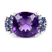 Bids.com 6.34 Carat Genuine Amethyst and Tanzanite .925 Sterling Silver Ring Rings White Smoke size 6.00,size 9.00,size 10.00,size 7.00,size 8.00,size 5.00