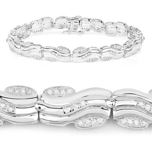 Bids.com 0.84 Carat Genuine White Diamond .925 Sterling Silver Bracelet Bracelets White Smoke size 8.25