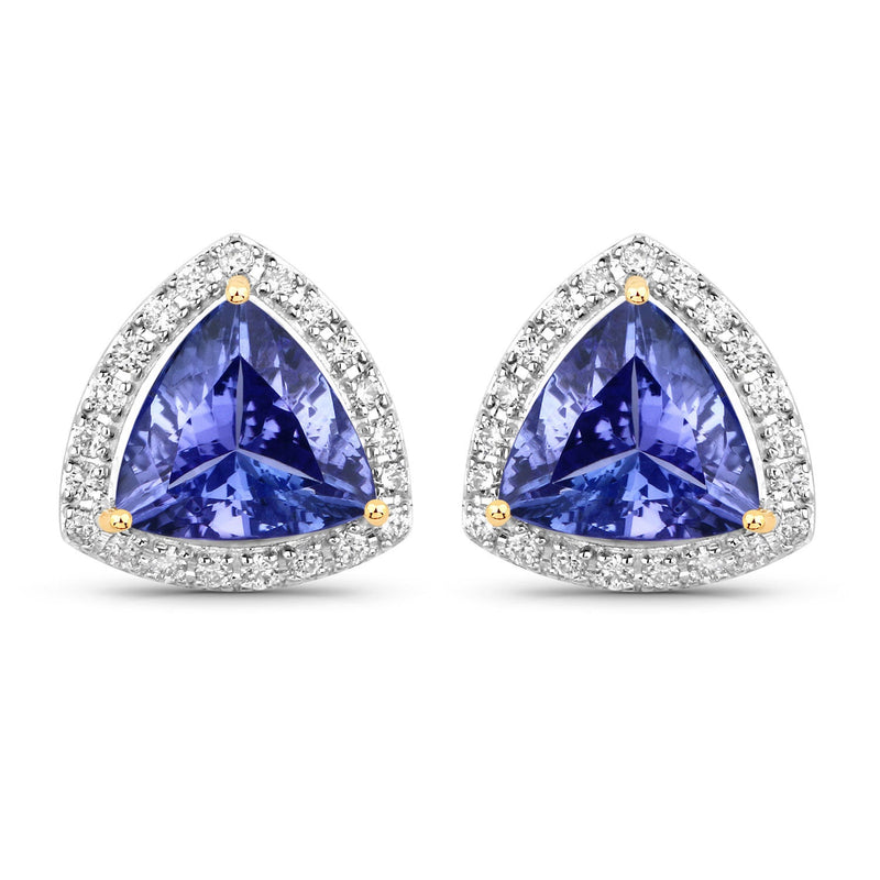 Bids.com 3.82 Carat Genuine Tanzanite and White Diamond 14K Yellow Gold Earrings Earrings White Smoke