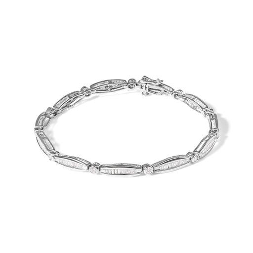 Bids.com 14K White Gold 1-1/2 Cttw Round Brilliant-Cut & Baguette Cut Diamond Bezel and Tapered Link 7" Tennis Bracelet (H-I Color, I1-I2 Clarity) Bracelets White Smoke 14k White Gold / 1.429ct. TDW Diamonds,14k Yellow Gold / 1.5ct. TDW Diamonds,White.Gold / 1.5ct. TDW