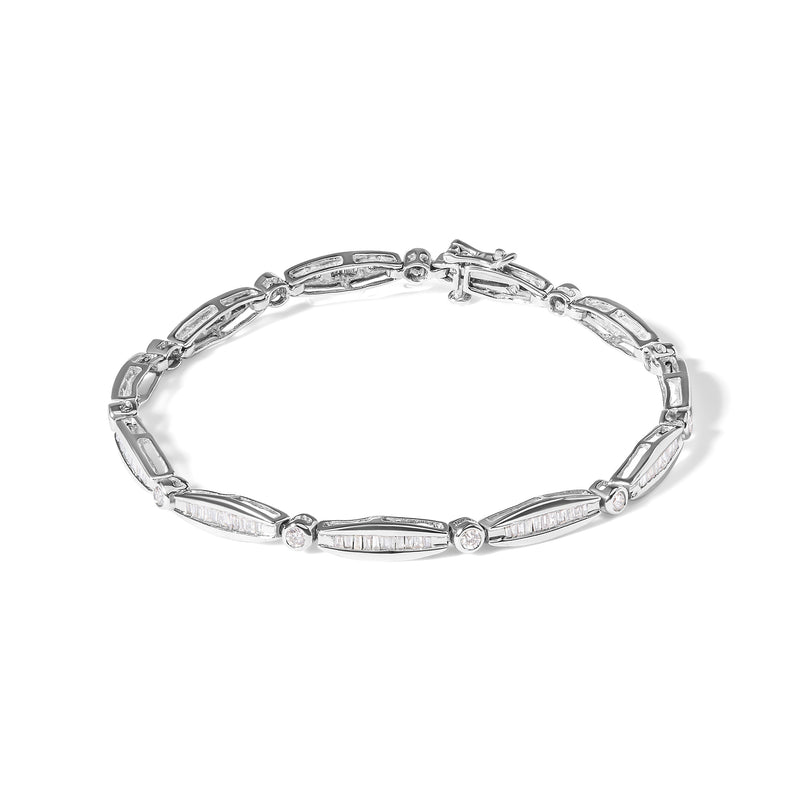 Bids.com 14K White Gold 1-1/2 Cttw Round Brilliant-Cut & Baguette Cut Diamond Bezel and Tapered Link 7" Tennis Bracelet (H-I Color, I1-I2 Clarity) Bracelets White Smoke 14k White Gold / 1.429ct. TDW Diamonds,14k Yellow Gold / 1.5ct. TDW Diamonds,White.Gold / 1.5ct. TDW
