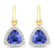 Bids.com 3.86 Carat Genuine Tanzanite and White Diamond 14K Yellow Gold Earrings Earrings White Smoke