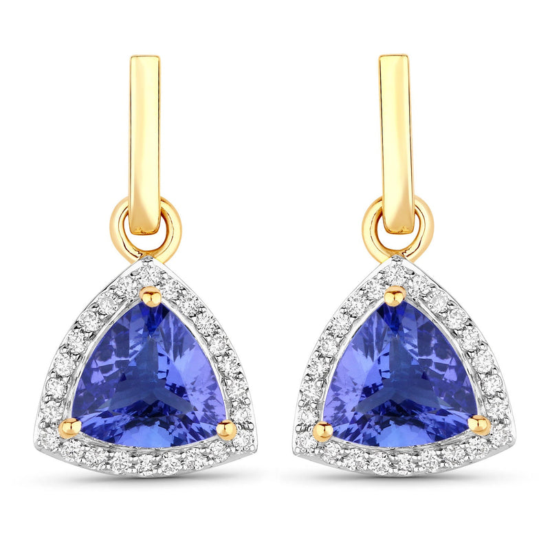 Bids.com 3.86 Carat Genuine Tanzanite and White Diamond 14K Yellow Gold Earrings Earrings White Smoke