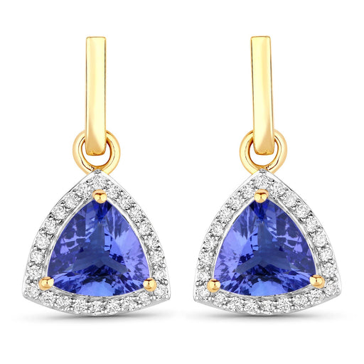 Bids.com 3.86 Carat Genuine Tanzanite and White Diamond 14K Yellow Gold Earrings Earrings White Smoke