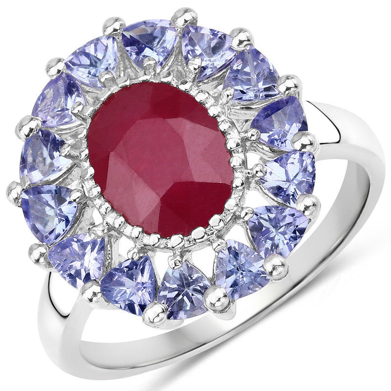 Bids.com 3.70 Carat Glass Filled Ruby and Tanzanite .925 Sterling Silver Ring Rings White Smoke size 8.00,size 5.00,size 5.50,size 6.00,size 6.50,size 7.00,size 9.00