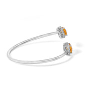 Bids.com .925 Sterling Silver 8mm Cushion Cut Yellow Citrine Gemstone and Diamond Accent Split Bypass Bangle Bracelet (H-I Color, SI1-SI2 Clarity)  - Fits up to 7.75" Inches Bracelets White Smoke White.Sterling Silver / 7.75
