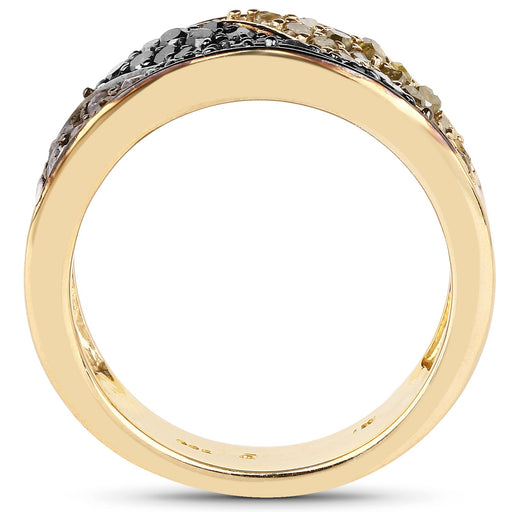 Bids.com 14K Yellow Gold Plated 1.25 Carat Genuine Black Diamond, Champagne Diamond & Yellow Diamond .925 Sterling Silver Ring Rings White Smoke size 6.00,size 7.00,size 8.00,size 9.00,size 5.00,size 10.00