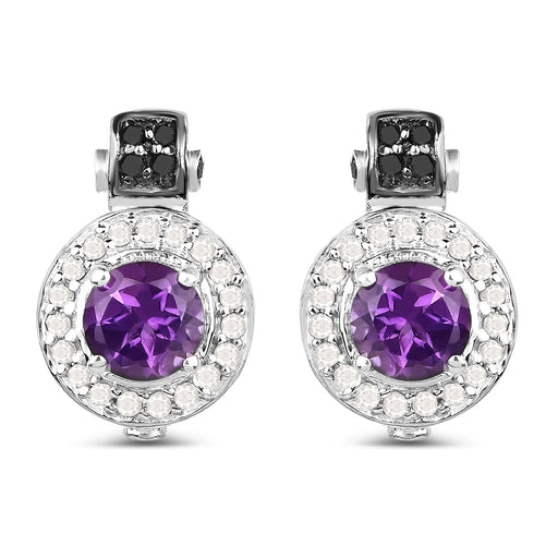 Bids.com 2.29 Carat Genuine Amethyst, Black Diamond and White Diamond .925 Sterling Silver Earrings Earrings White Smoke