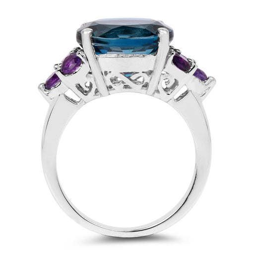 Bids.com 6.60 Carat Genuine London Blue Topaz & Amethyst .925 Sterling Silver Ring Rings White Smoke size 6.00,size 7.00,size 8.00,size 9.00