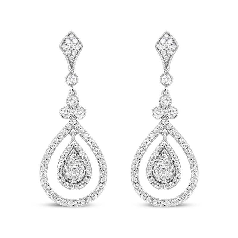 Bids.com 18K White Gold 1 1/4 Cttw Round Diamond Openwork Teardrop-Shaped Dangle Earrings (F-G Color, VS1-VS2 Clarity) Earrings White Smoke White.Gold / 1.26