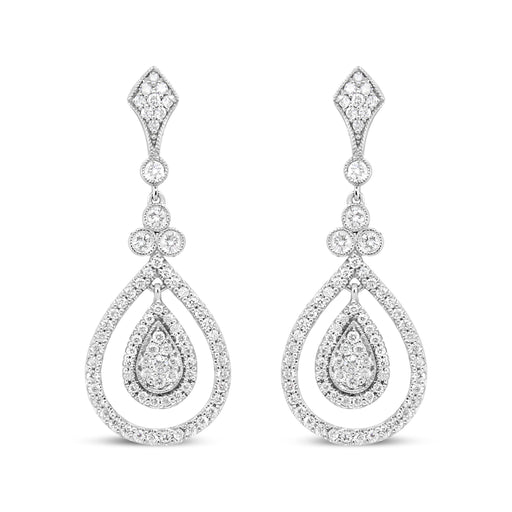 Bids.com 18K White Gold 1 1/4 Cttw Round Diamond Openwork Teardrop-Shaped Dangle Earrings (F-G Color, VS1-VS2 Clarity) Earrings White Smoke White.Gold / 1.26