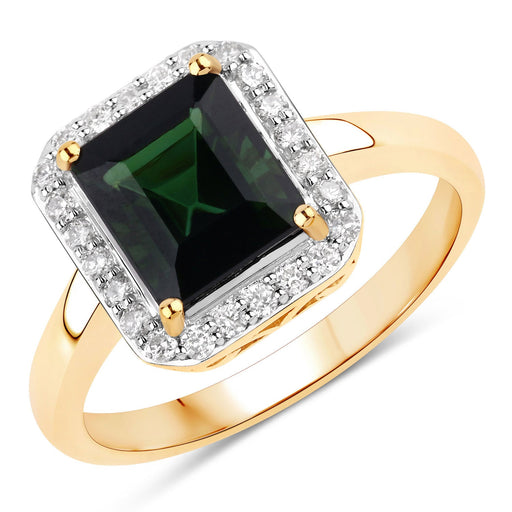 Bids.com 3.02 Carat Genuine Green Tourmaline and White Diamond 14K Yellow Gold Ring Rings White Smoke size 6.00,size 7.00,size 8.00,size 9.00