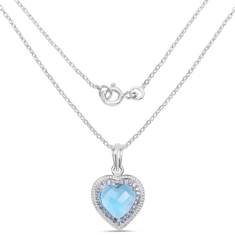 Bids.com 7.36 Carat Genuine Blue Topaz and Tanzanite .925 Sterling Silver Pendant Pendants White Smoke